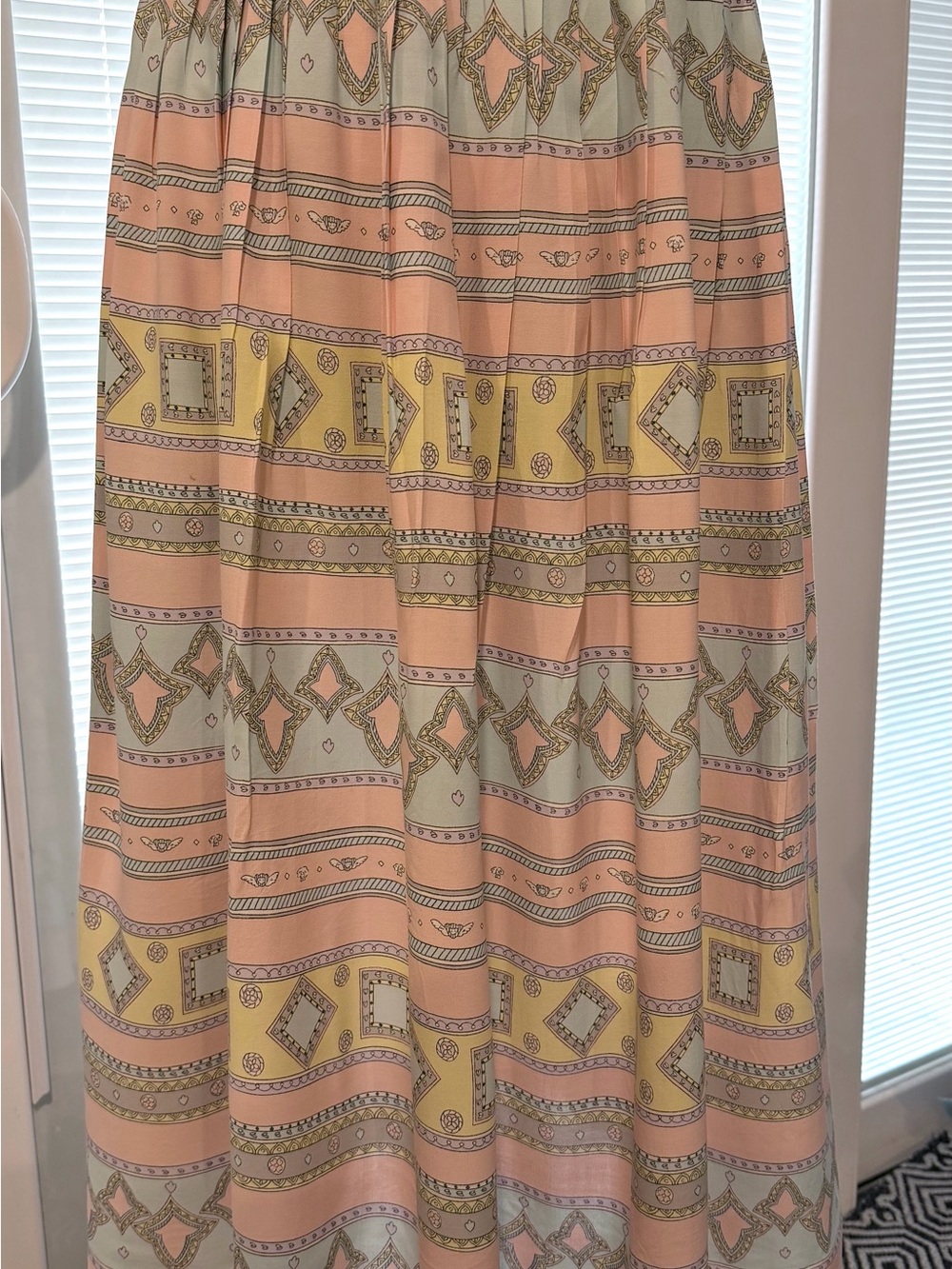 Vintage Chaus Cottage core Peach,  Geometric Printed Maxi Skirt